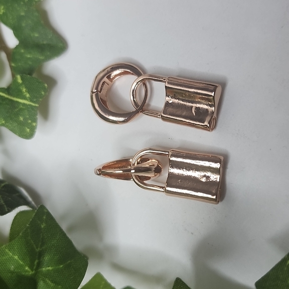Rose Gold Padlock Huggie Style Earrings - Picture 1 of 5
